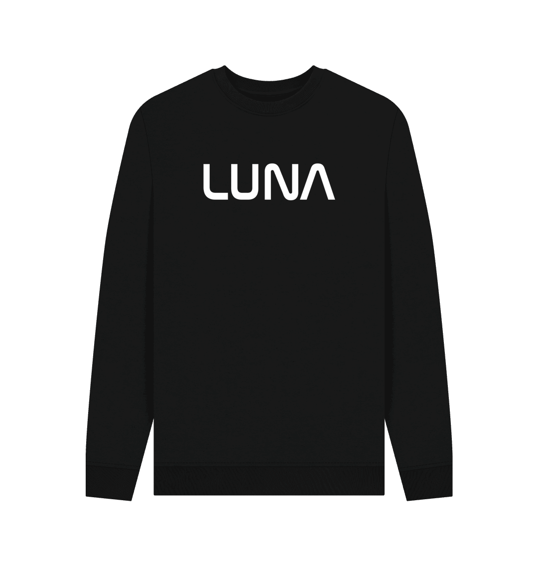 Black Mens LUNA Sweater White Text
