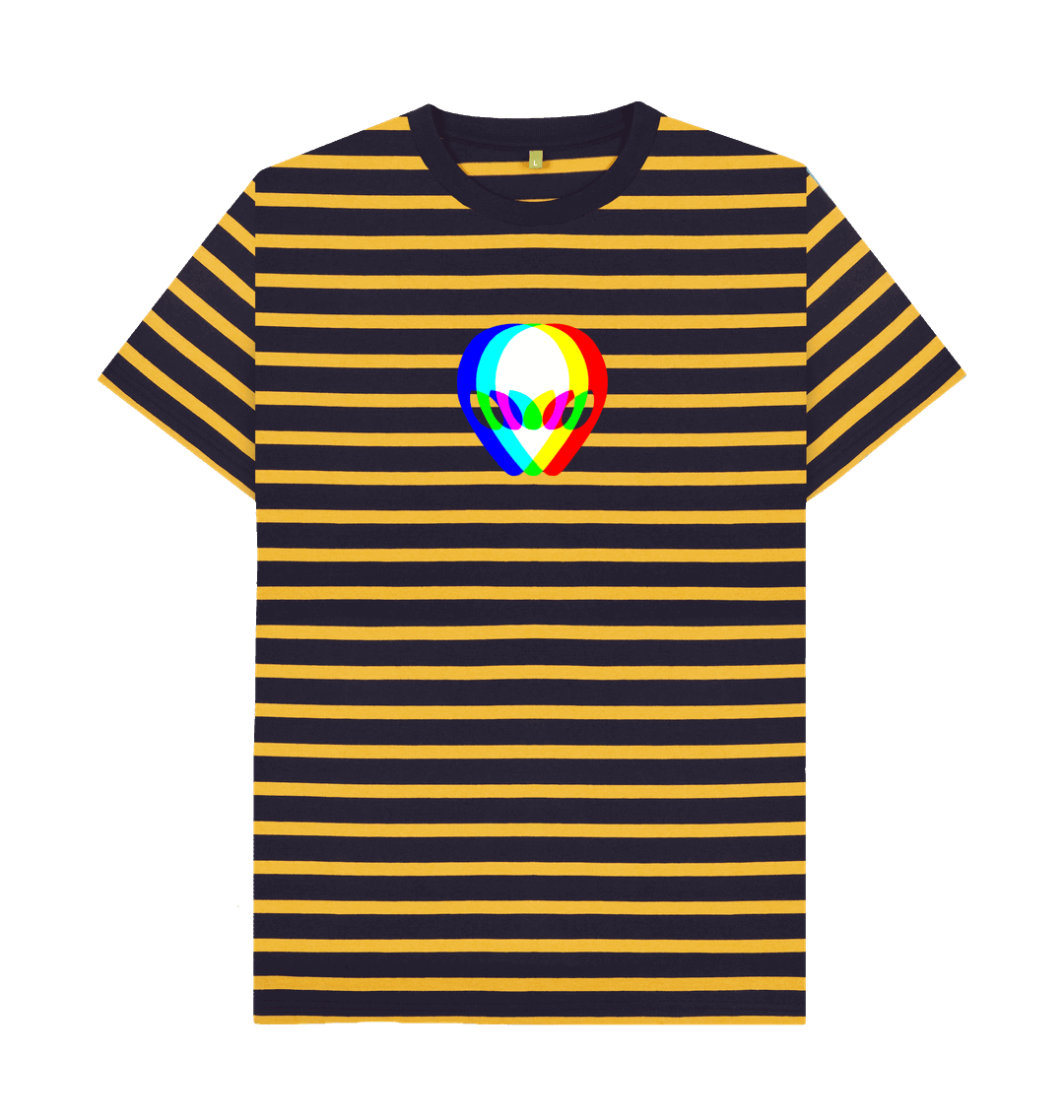 Navy & Mustard Stripe Printed Premium T-Shirt