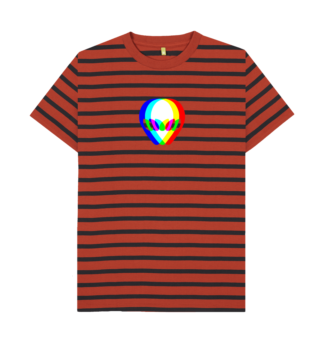 Rust & Navy Stripe Printed Premium T-Shirt