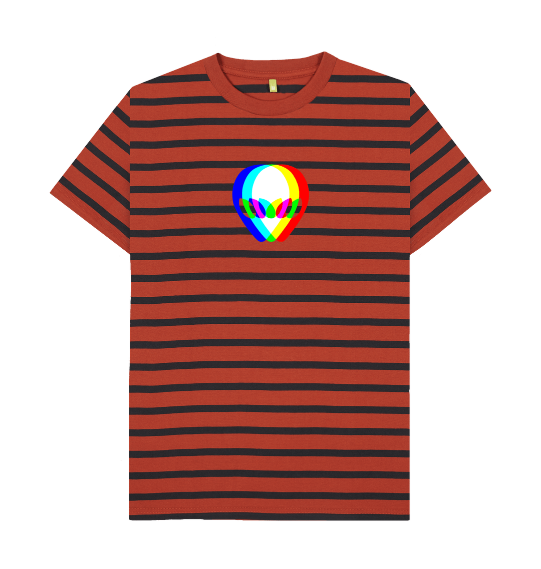 Rust & Navy Stripe Printed Premium T-Shirt