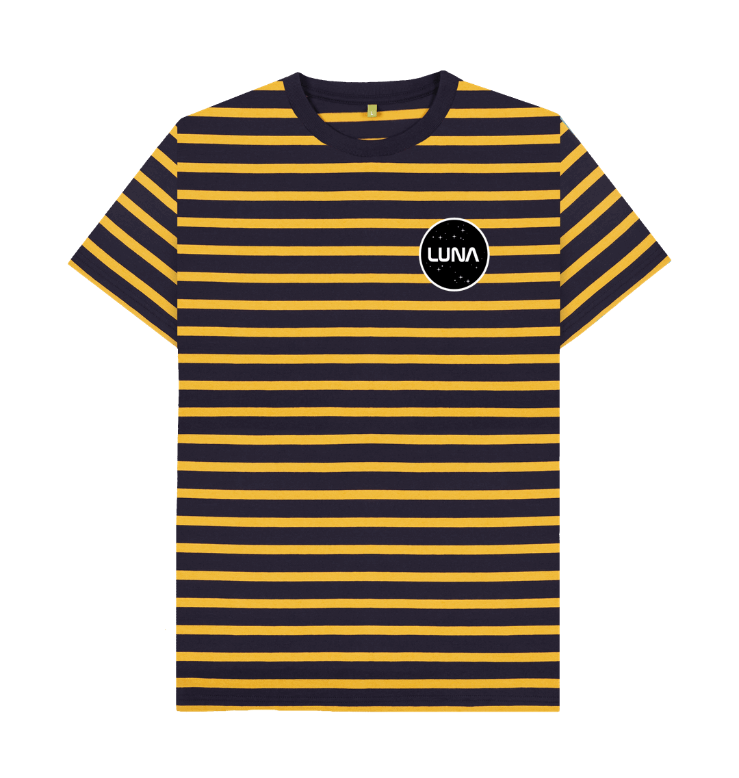 Navy & Mustard Stripe Printed Premium T-Shirt