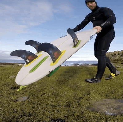 Scottish surfing Champion Chris Noble with the Lunasurf quad fin