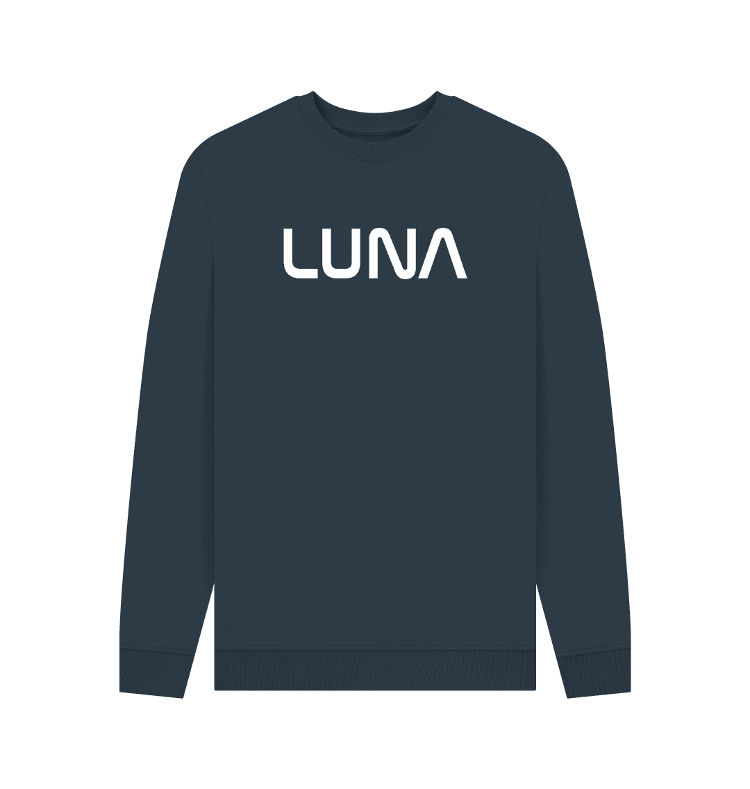 Navy Blue Mens LUNA Sweater White Text