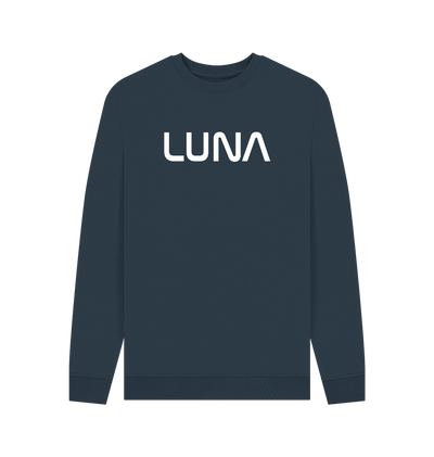 Navy Blue Mens LUNA Sweater White Text