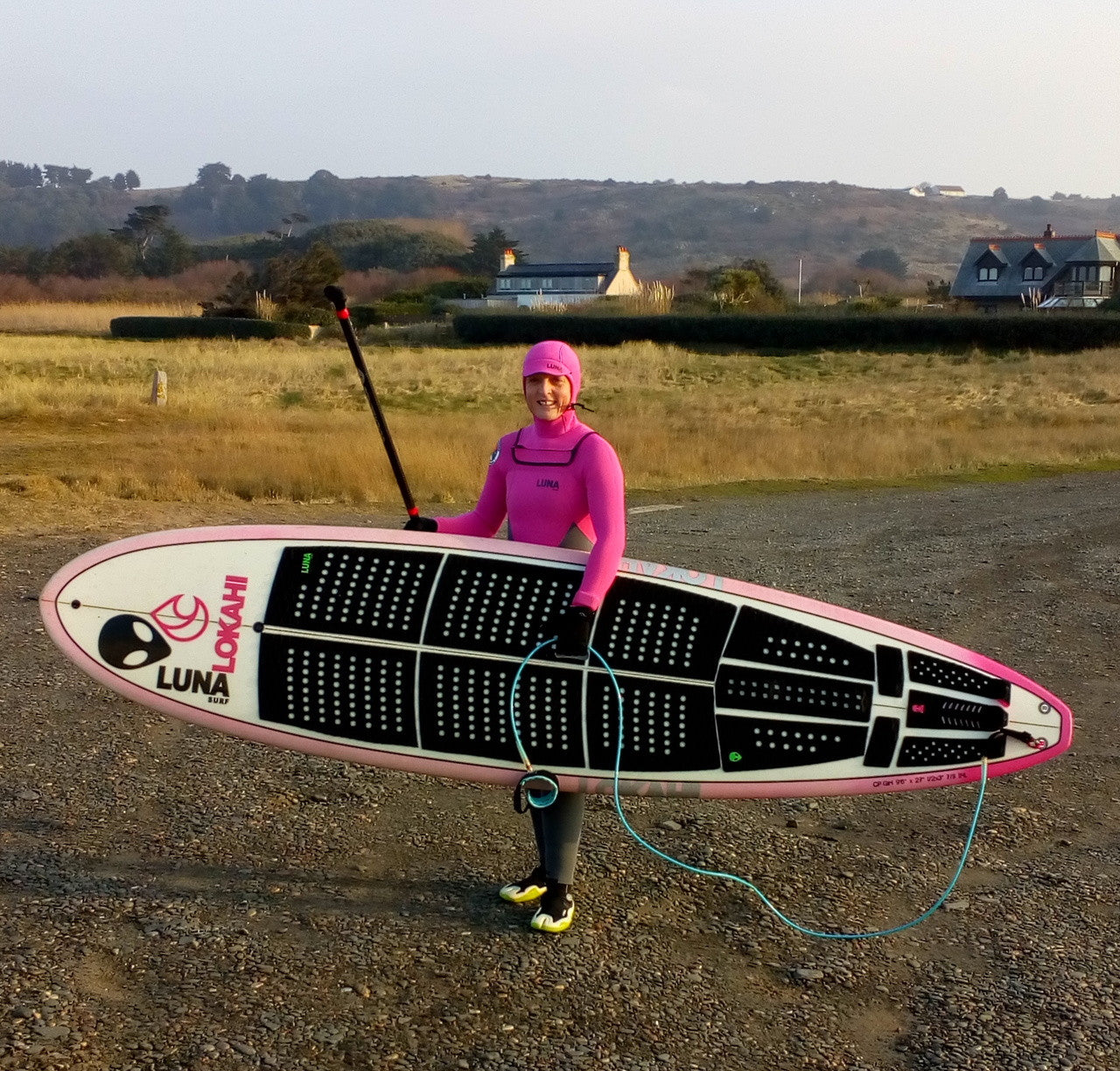 Verity Thomas SUPing with the Luna 9ft leash