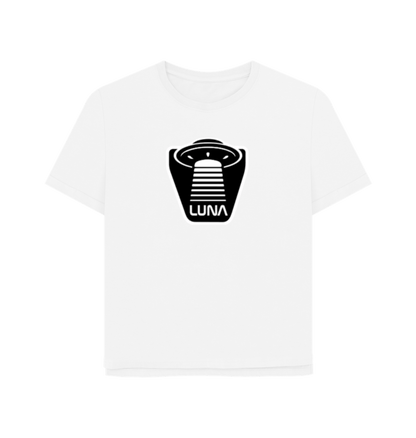 White Womens Relaxed Fit Tee 'UFO Beam'