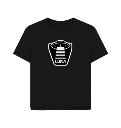 Black Womens Relaxed Fit Tee 'UFO Beam'