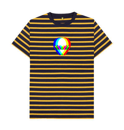 Navy & Mustard Stripe Printed Premium T-Shirt